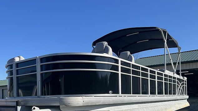 Pontoon Boat with Fresh New Aluminum Railing Replacement
