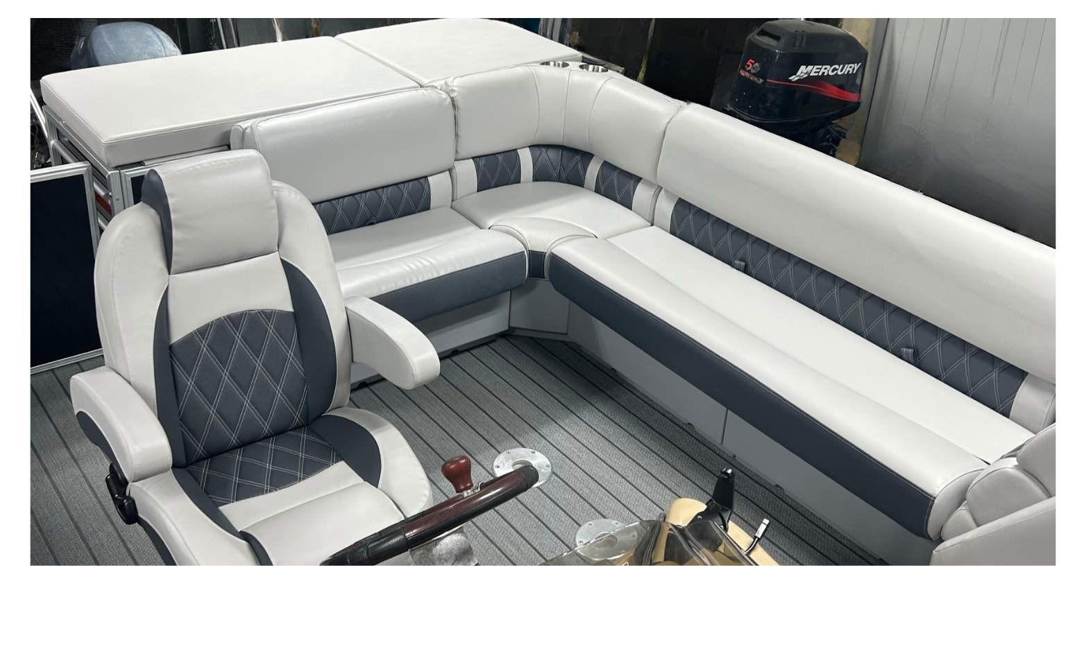 New Premium Gray & Black Marine Vinyl Pontoon Helm Chair Installed